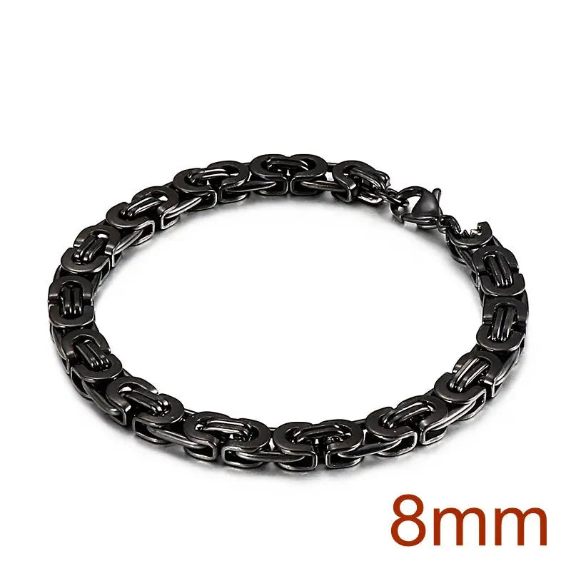 6/8/10mm Width Punk Byzantine Chain Bracelet for Men Gold Black Silver Color Stainless Steel Mens Heavy Bracelets Jewelry