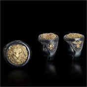 Lion Head Angel Devil Ring Black Signet Vivid Big Gold Two