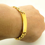 Gold Cuban Curb ID Bar Bracelet 9mm Wide 8 Inch — Stainless Steel