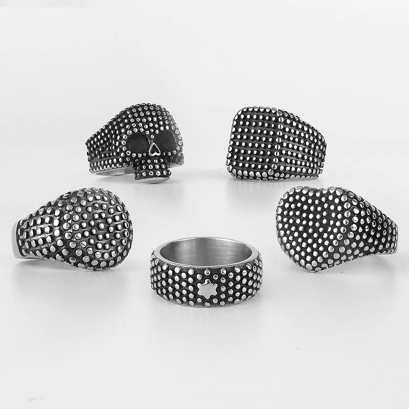 Retro Black Spot Geometry Skull Stainless Steel Mens Rings Simple for Male Boyfriend Biker Jewelry Creativity Gift