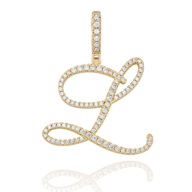 TOPGRILLZ New A-Z Cursive Letters Name Pendant&Necklace Iced Out Cubic Zircon Gold Silver Color Charm  Hip Hop Jewelry