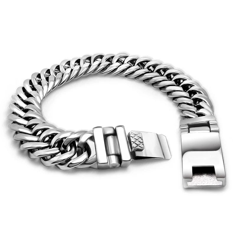 13MM Curb Chain Bracelet Men's Polished Stainless Steel Man Bracelet for Men 18+