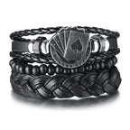 POKER BROWN LEATHER CUFF BRACELET MEN'S MULTILAYER WRAP WRISTBAND FRIENDSHIP VINTAGE BIKER PLAYING CARD POKER BANGLE
