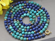 Green Turquoise Blue Lapis Lazuli Hematite Bead Necklace, 8mm