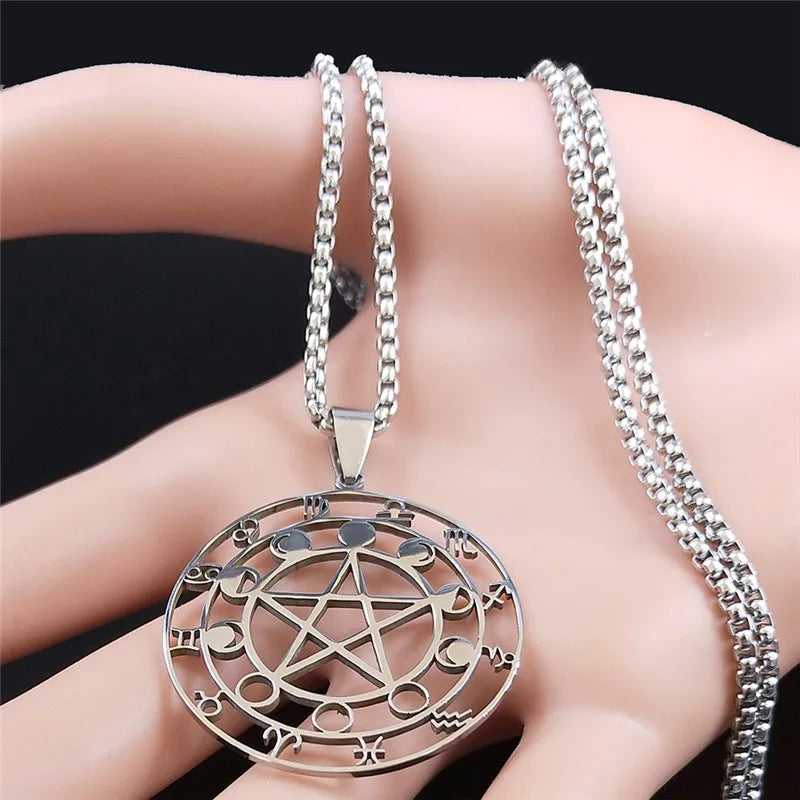 Star Astrology Silver Chain Necklace — Stainless Steel