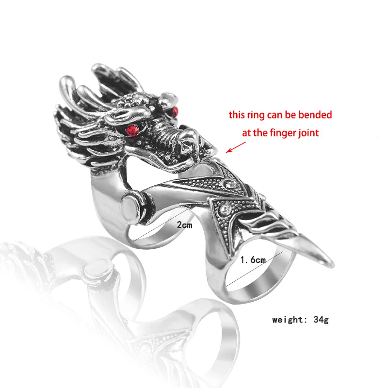 Punk Retro Dragon Ring Men New Male Knight Skull Ghost Knuckle Armour Metal Finger Rings Unisex Cool Party Jewelry Gifts 2023