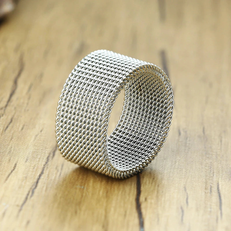 Mesh Flat Chain Band Ring — Stainless Steel