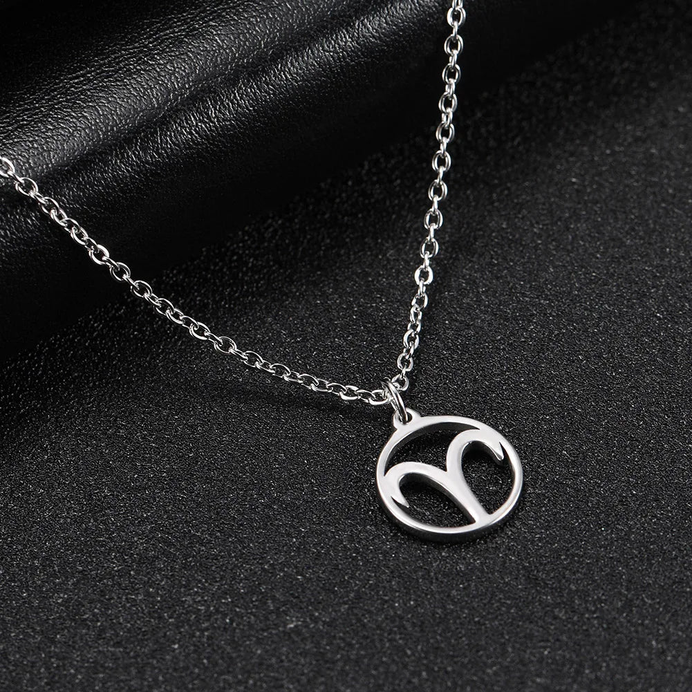 Cazador Zodiac Pendant Necklace for Women 12 Constellation Aries Pisces Gemini Chocher Stainless Steel Jewelry Gold Color Gifts
