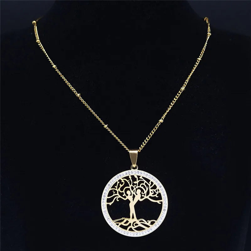 Iced Out Tree Of Life Gold Pendant Love Crystal