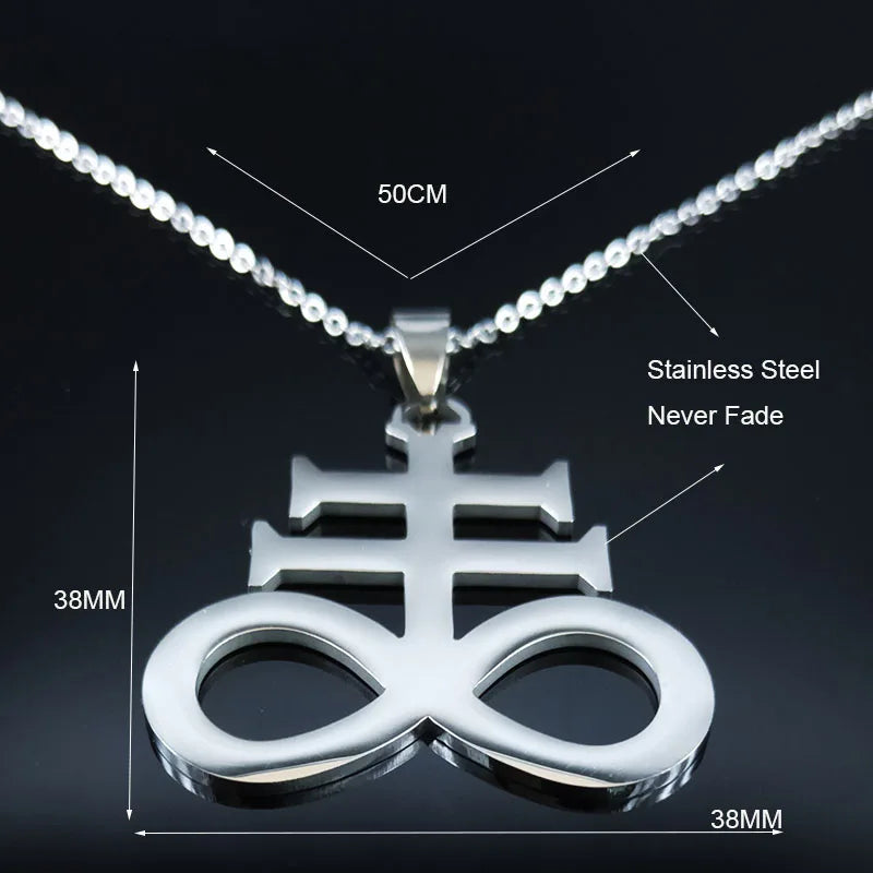 Cross Silver Pendant Satan Church Symbol Kolye