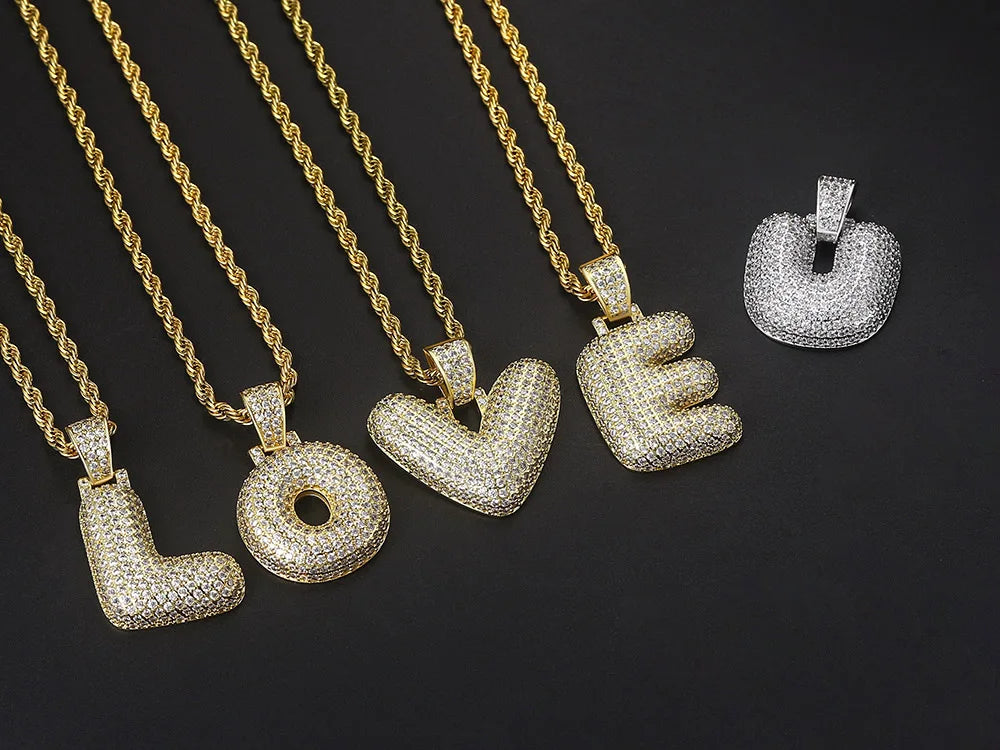 Iced Out Letter Bubble Pendant Necklace