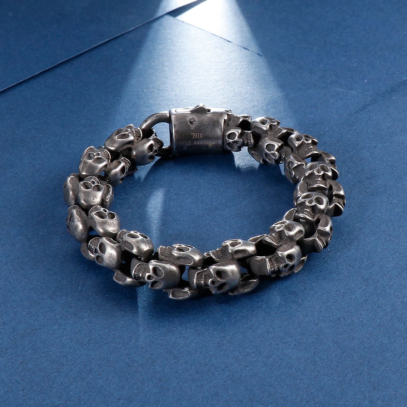 12/15mm Evil Ghost Head Skull Chain Bracelet Men 316L Stainless Steel Punk Shiny Matte Biker Rock Demon Jewelry
