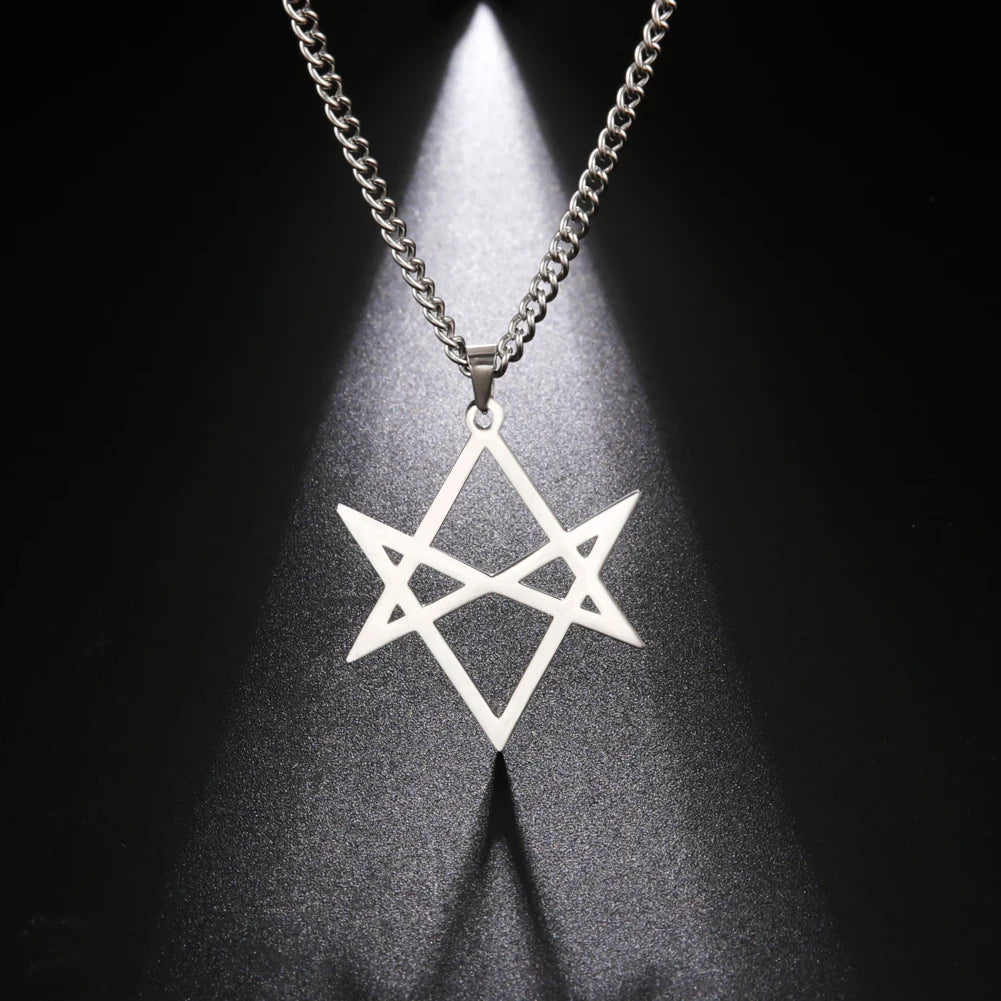 Thelema Unicursal Hexagonal Symbol Men's Stainless Steel Necklace Vintage Simple Pendant Religious Talisman Emblem