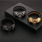Viking Jewelry Stainless Steel Lion Head Charm Bracelet for Man Cowhide Leather Homme Armbanden Cool Punk Men's Cuff
