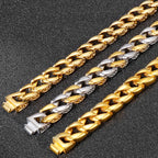 Luxury Gold Color Stainless Steel Bracelet for Man 12MM Wide On Hand Chain Homme Armband Men's Wristband Boyfriend