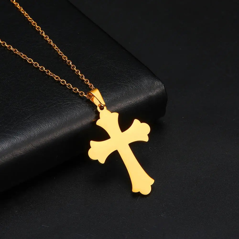 Religious Jesus Cross Pendant Necklace — Stainless Steel Chain