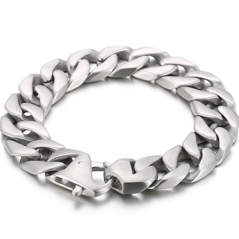 Matte Stainless Steel Men's Wrist Bracelet for Man 15MM Wide Iron On Hand Chain Bracelets Homme Bangle Bikers Jewelry