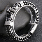 Gothic Stainless Steel Men's Bracelets With Skull Head Double Layer Franco Link Curb Chain Bracelet Man Jewelry With