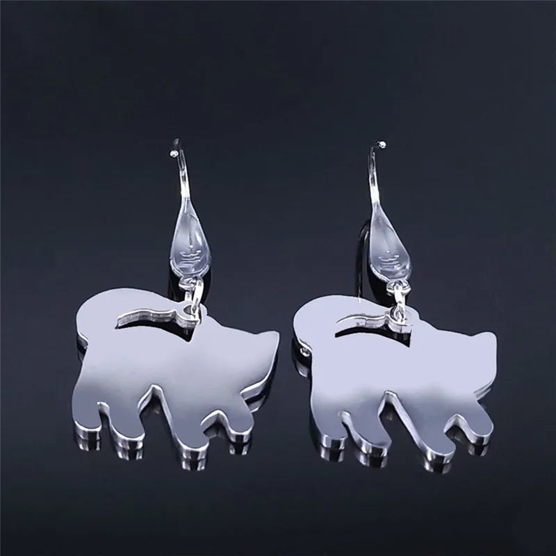 Skull Cat Silver Earrings Gothic Dangle Small