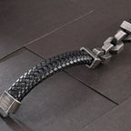 Friendship Man Bracelets Stainless Steel Braided Genuine Leather Wristband Boys Cuff Bracelet Men Jewellery Gifts For