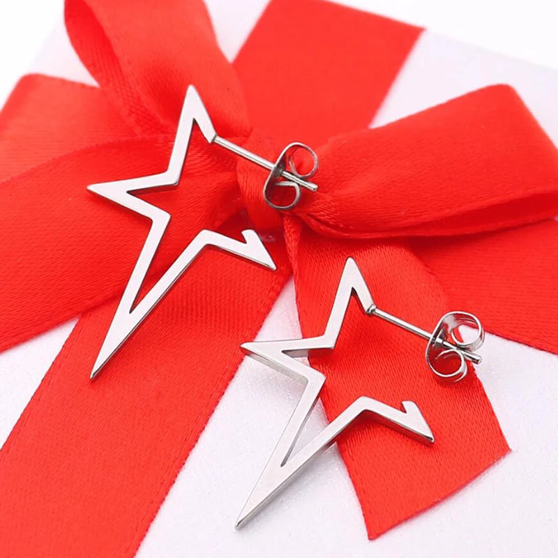Punk Open Star Stud Earrings Everyday Wear — Stainless Steel