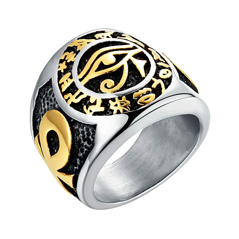Eye of Horus Ankh Cross Ring — Stainless Steel