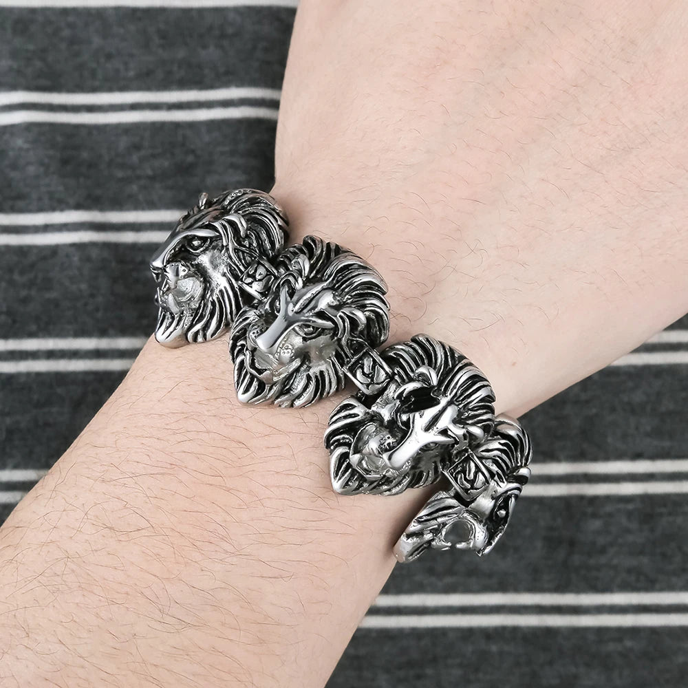 Lion Heads Link Chain Man Bracelet Heavy Stainless Steel Men's Charm Bracelets Bangles Best Friends On Hand Bands Male