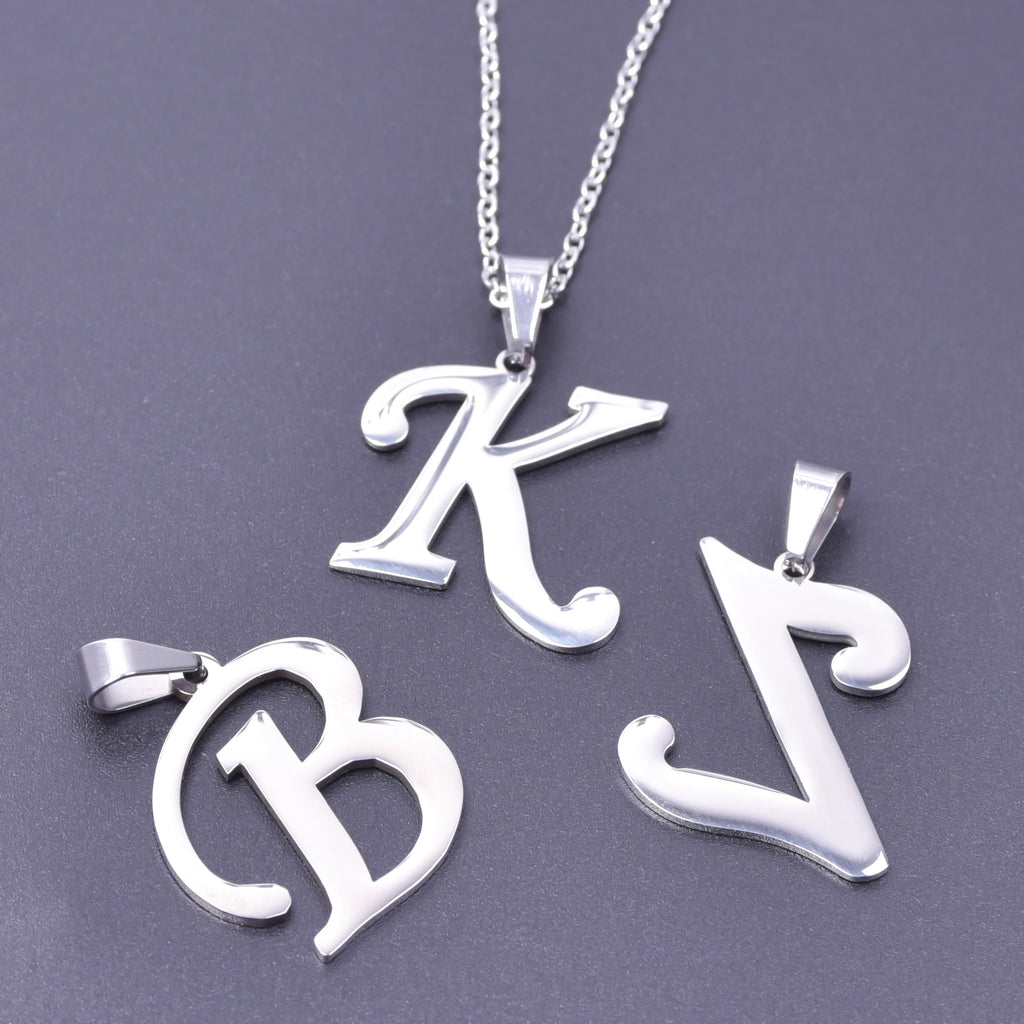 26 Letters Necklace Stainless Steel Initial Necklaces For Women Men Pendant Big Alphabet Chain On The Neck Choker