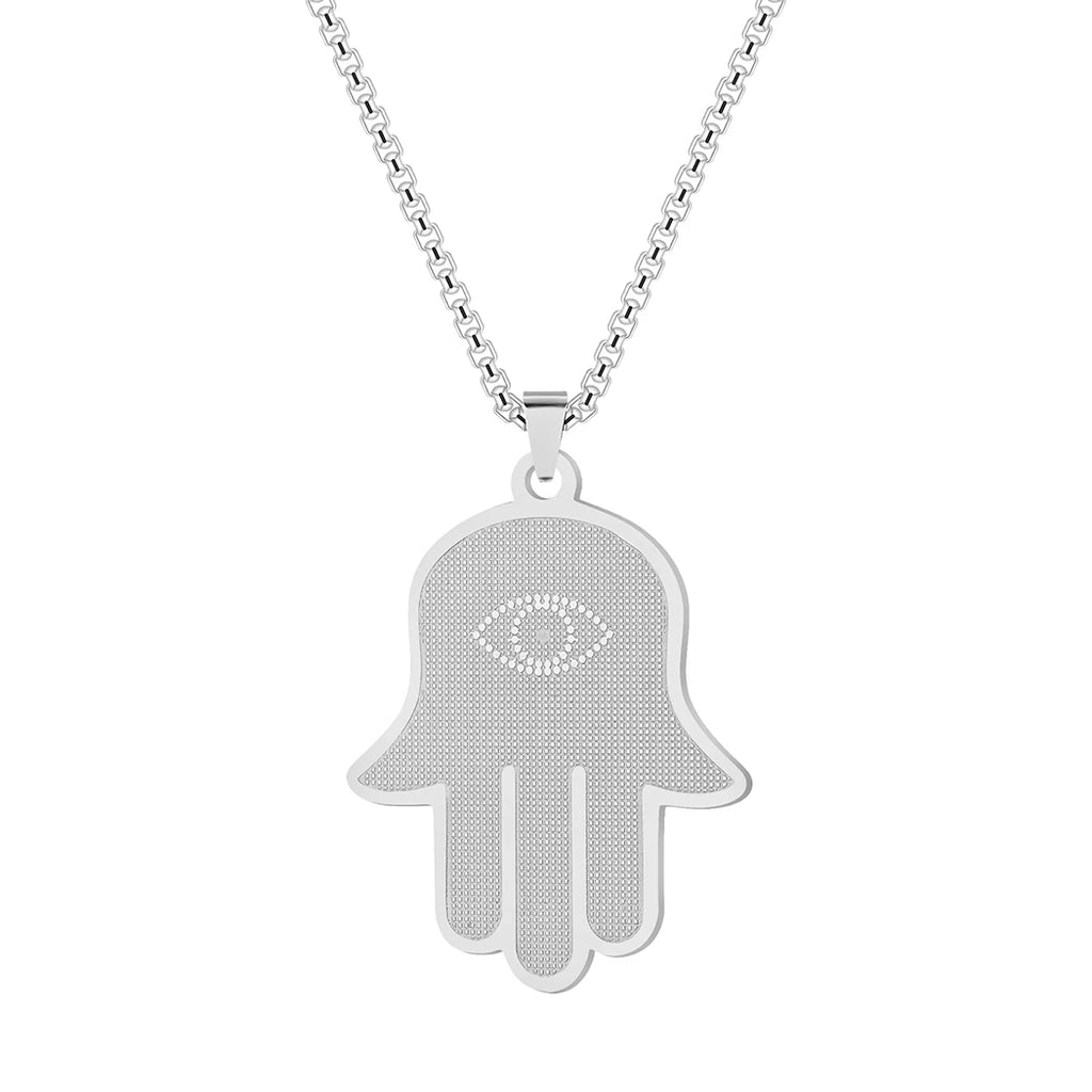 Hamsa Evil Eye Pendant Necklace — Stainless