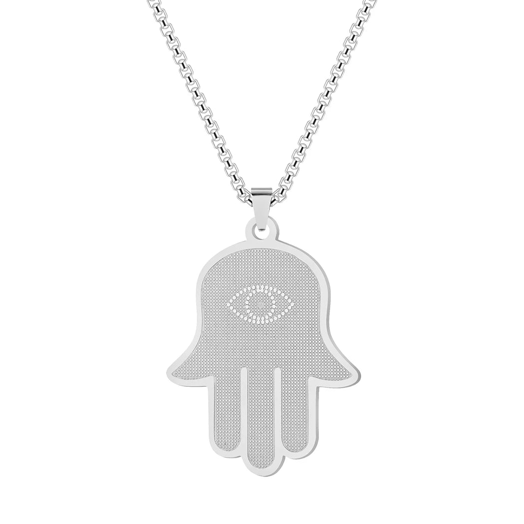 Hamsa Evil Eye Pendant Necklace — Stainless