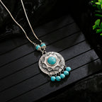 Womens Gypsy Jewelry Bohemian Ethnic Red Natural Stone Pendants Necklaces Metal Tibetan Sliver Color Chain Necklace For