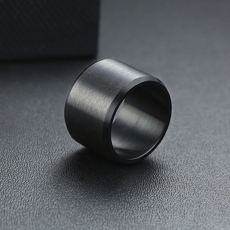 Men Ring 15mm Extra Wide Tube Black Stainless Steel Chunky Band Cigar Rings Male Jewelry Mens Accessories