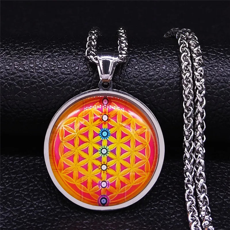 Yin Yang Glass Pendant — Silver Stainless