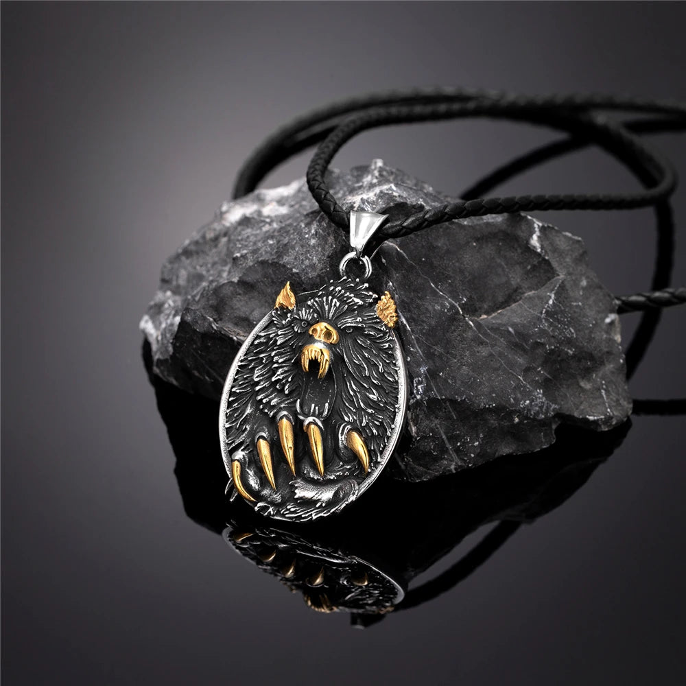 Viking Fenrir Wolf Claw Necklace Odin Norse Rune Gold Color Stainless Steel Pendant Amulet Retro Icelandic Jewelry Gift