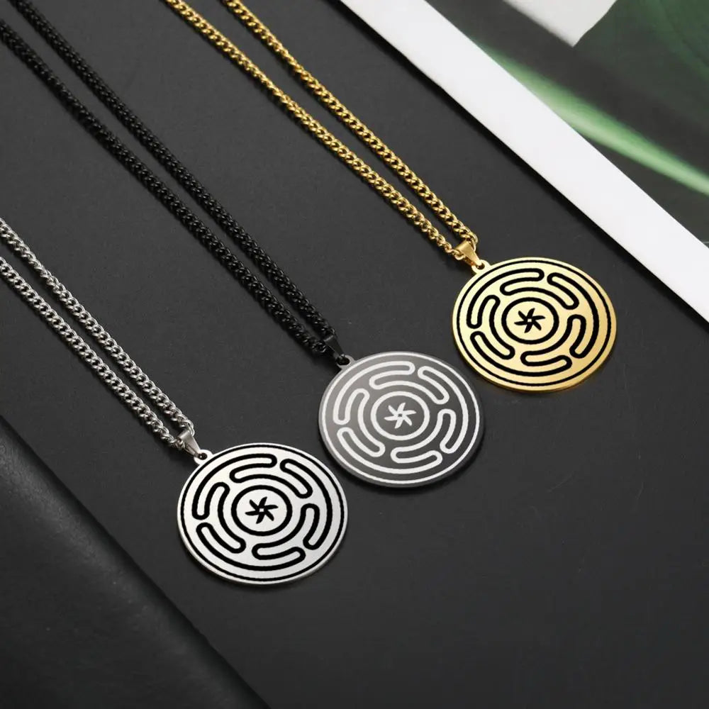 Strophalos of Hecate Wheel Pendant Necklace — Stainless Steel