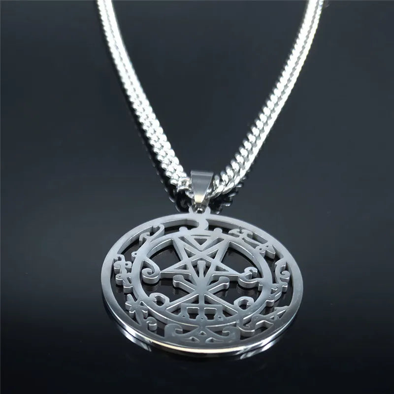 Lilith Sigil Silver Pendant Necklace — Stainless Steel