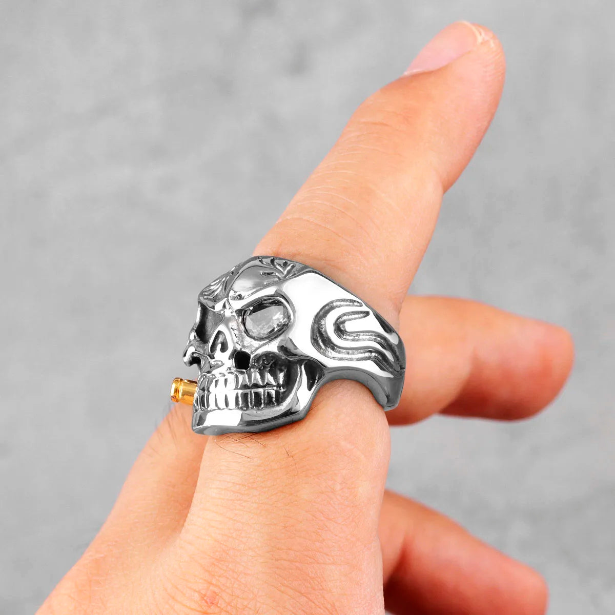 Smoker Soldier Skull Gothic Stainless Steel Mens Rings Punk Hip Hop for Male Boyfriend Biker Jewelry Creativity Gift
