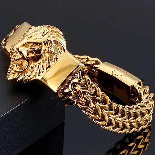Lion Head Metal Bracelet Man 12MM Wide 316L Stainless Steel Snake Link Chain Men‘s Charm Bracelets On Hand Bands Strap