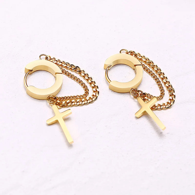 Cross Huggie Hoop Earrings — Stainless