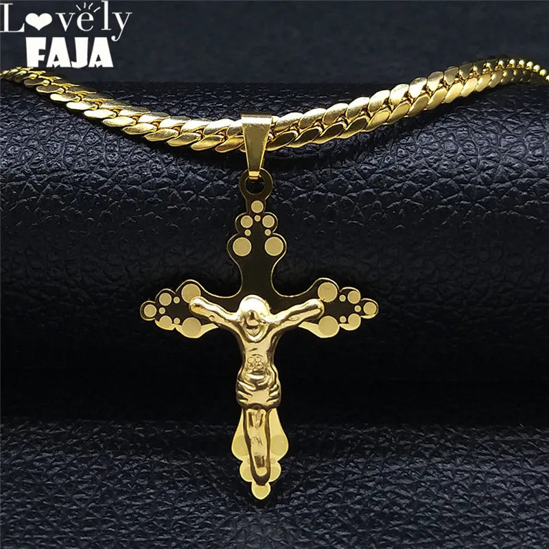 Cross Jesus Gold Pendant Small Acier Inoxydable