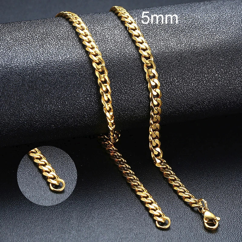 Vnox 18-70cm Curb Chain Necklaces 3-11mm Men's Miami Cuban Link Classic Punk Heavy Metal Stainless Steel Long Women