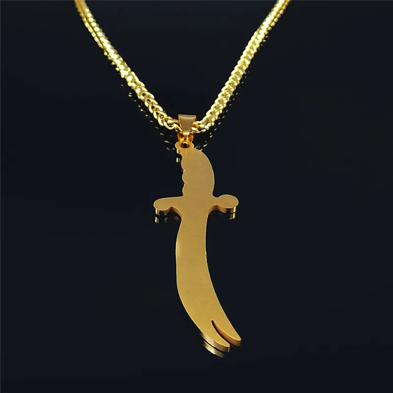 Islam Broadsword Stainless Steel Chain Necklaces Gold Color Long Necklace Pendant Men Jewelry colier homme N437S05
