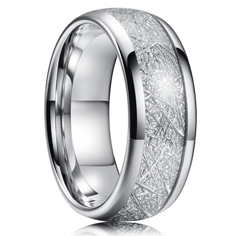 Fashion 8mm Silver Color Men Stainless Steel Ring Inlay Colorful Abalone Shell Rings For Men Women Wedding Band Jewelry Gifts