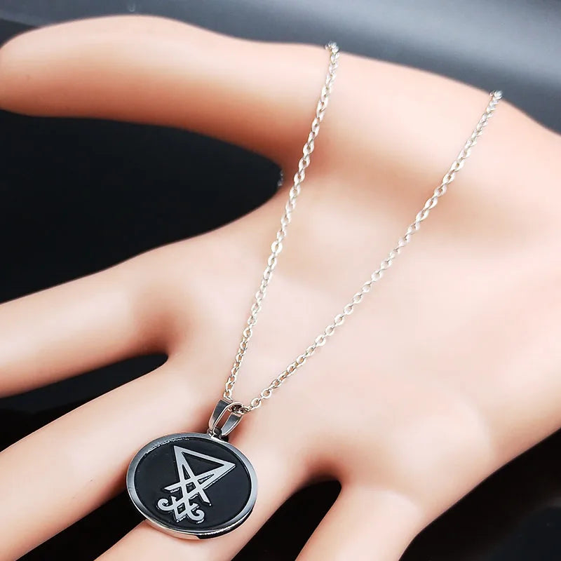 Sigil Lucifer Enamel Pendant Necklace — Stainless Steel