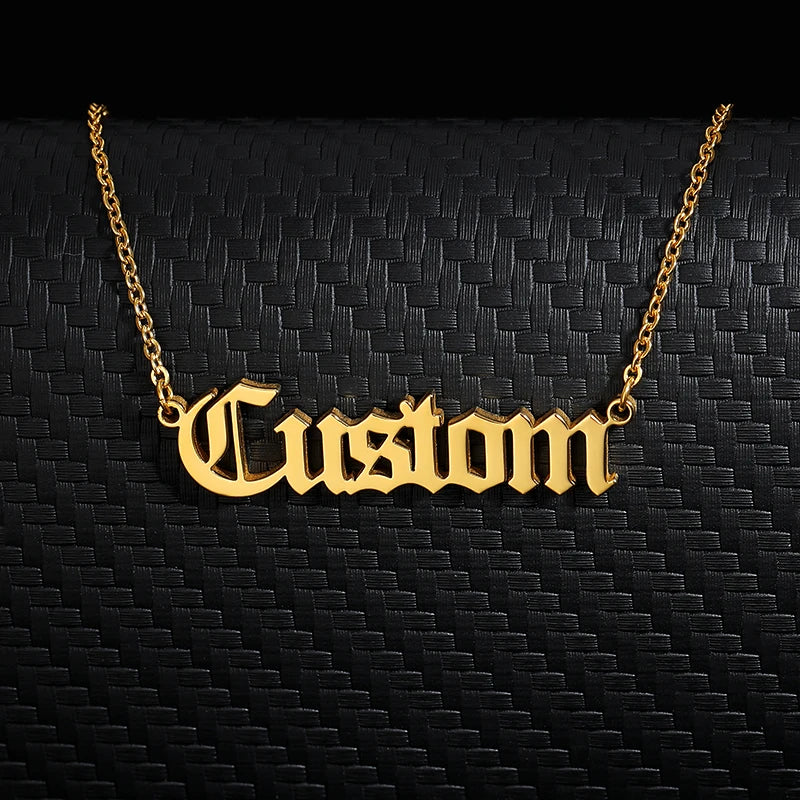 Custom Old English Name Necklaces For Women Men Stainless Steel Customized Pendant Necklace Personalized Goth Neck