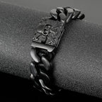 Fongten Gothic Skull Bracelets For Men Ancient Silver Color Stainless Steel Cuban Chain Heavy Bracelet Bangle Jewelry Wholesale