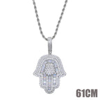 New Hamsa Hand Pendant Necklace 5mm Tennis Chain Hip Hop Iced Out Cubic Zirconia Sliver Color 5A CZ Stone Charm Jewelry
