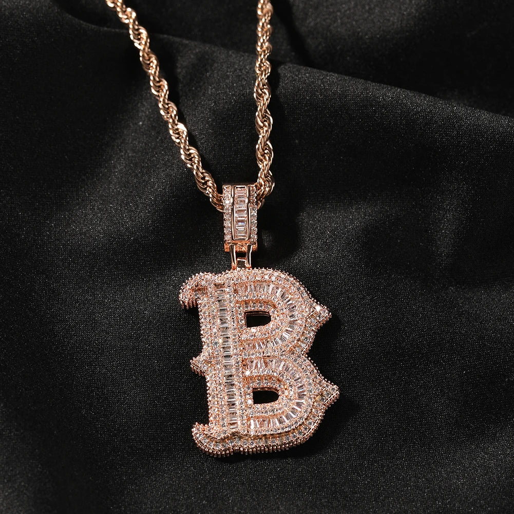 UWIN Initial Letter Pendant Necklace for Women Men Iced Out baguettecz Zircon Charms with Tennis Chain Hip Hop Jewelry
