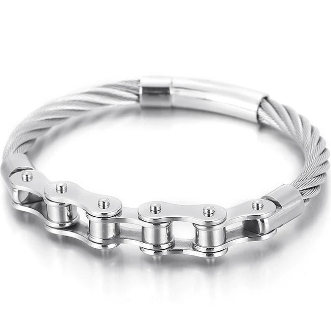 Black Stainless Steel Men's Bracelet Gold Color Handmade Braided Bicycle Motorcycle Chain Bracelets For Men Male Hand