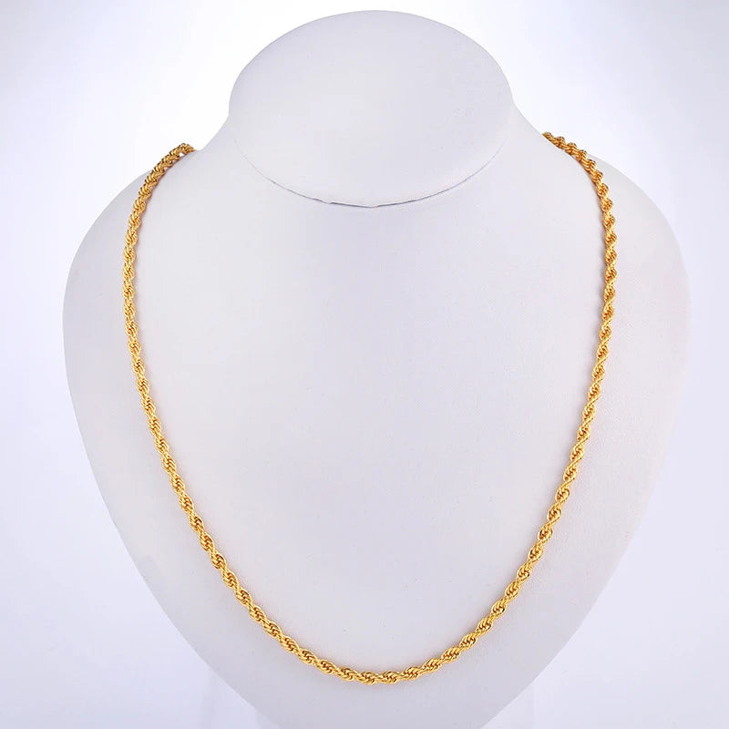 2024 Hot Sale Retail Long Gold-Color Man Necklace 4mm 16,18,20,22,24,26,28,30 Inch Twist Rope Chain Jewelry Accesory